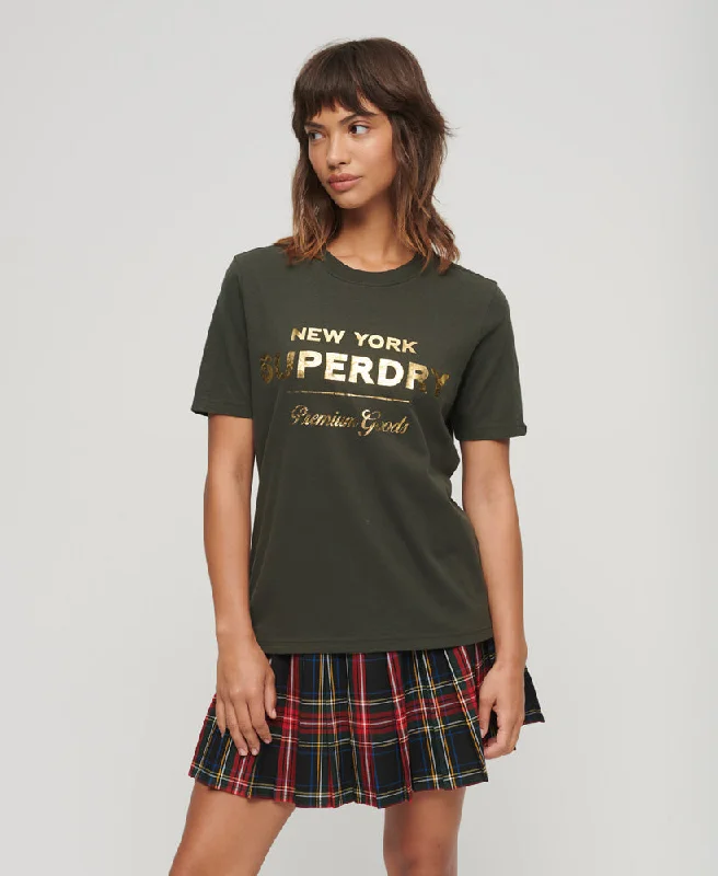 Printed women's T - shirt with a nautical - themed patternLuxe Metallic Logo T-Shirt | Vintage Black Printed women's T - shirt with a nautical - themed patternLuxe Metallic Logo T-Shirt | Vintage Black
