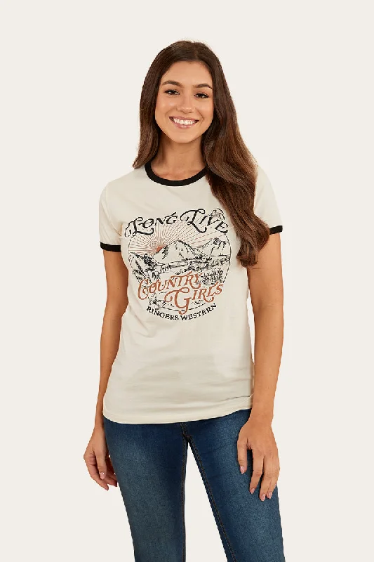 Sheer - sleeved women's T - shirt for an alluring lookMelrose Womens Classic Fit T-Shirt - Off White/Black Sheer - sleeved women's T - shirt for an alluring lookMelrose Womens Classic Fit T-Shirt - Off White/Black
