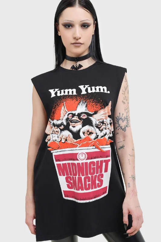 Tassel - trimmed women's T - shirt for a bohemian styleMidnight Snacks Graphic Vest