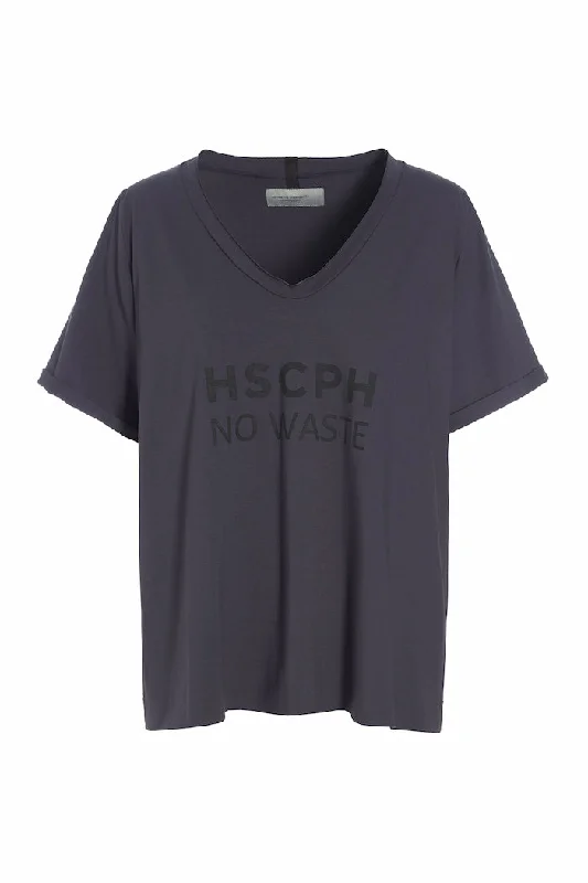 Women's T - shirt with a burnout geometric patternNO WASTE TEE - 96081 - DEEP BLUE