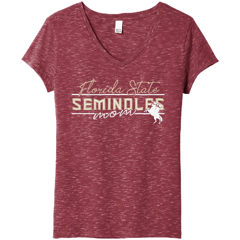 Cropped women's T - shirt to pair with high - waisted skirtsRagz Women's Florida State Seminoles Mom Unconquered Silhouette Design Short Sleeve V-neck T-shirt - Garnet