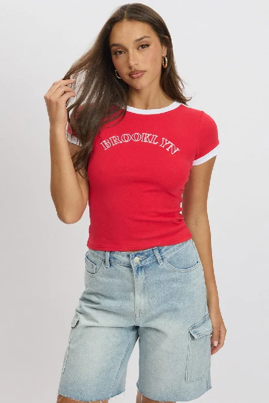 Women's turtleneck T - shirt for a sophisticated appearanceRed Graphic Tee Short Sleeve Women's turtleneck T - shirt for a sophisticated appearanceRed Graphic Tee Short Sleeve