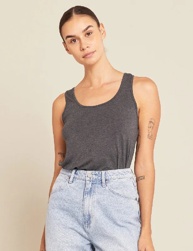 Women's lightweight linen T - shirt for warm weatherRelaxed Tank - Dark Marl
