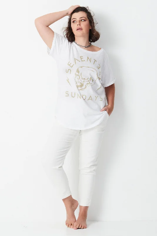 Mock - neck women's T - shirt with a zip - up frontRider Tee - White/Bone