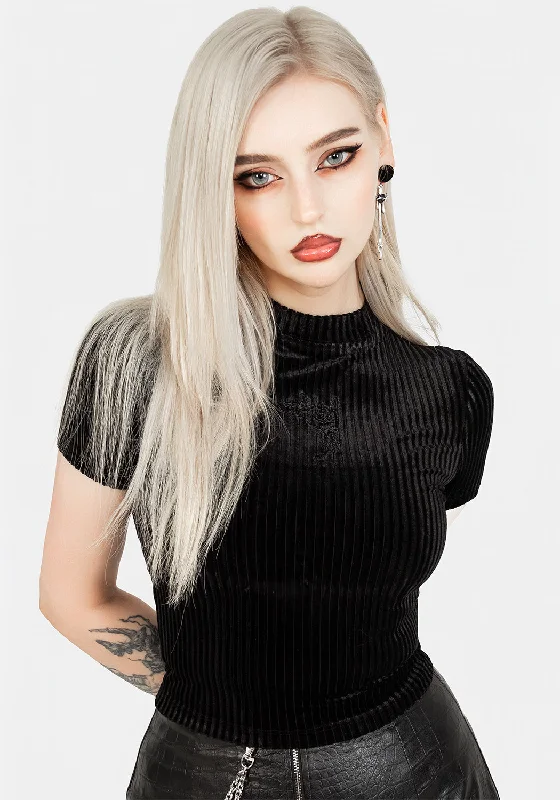 Women's T - shirt with a crocheted detailRosaline Velour Rib Crop Top