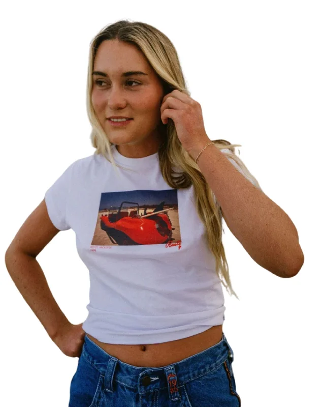 Printed women's T - shirt with a tropical patternRoad Trip Graphic Baby Tee