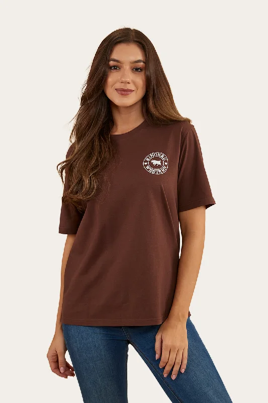 Women's T - shirt with a sequined sleeveSignature Bull Womens Loose Fit T-Shirt - Chocolate/White Women's T - shirt with a sequined sleeveSignature Bull Womens Loose Fit T-Shirt - Chocolate/White