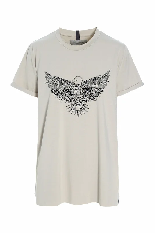 Cropped women's T - shirt with a ruffled hemT-SHIRT EAGLE - 96089 - KIT