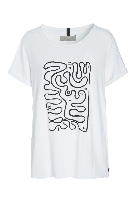 Printed women's T - shirt with a watercolor - inspired patternT-SHIRT WITH PRINT - 96063 - WHITE