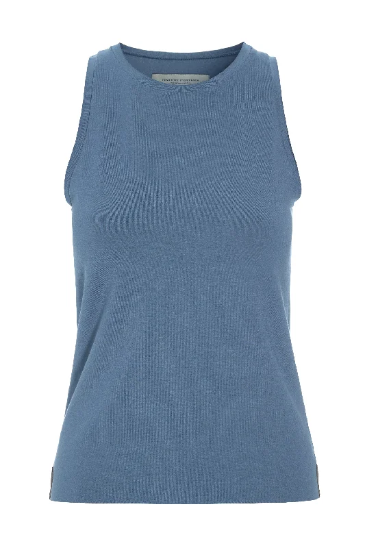 Fitted women's T - shirt with a ruched sideTANK TOP - 96087 - DUSTY BLUE