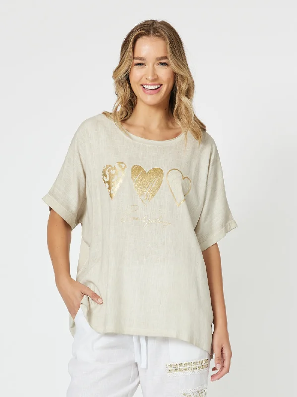 Printed women's T - shirt with a watercolor - inspired patternThreadz Hearts Tee Stone Printed women's T - shirt with a watercolor - inspired patternThreadz Hearts Tee Stone
