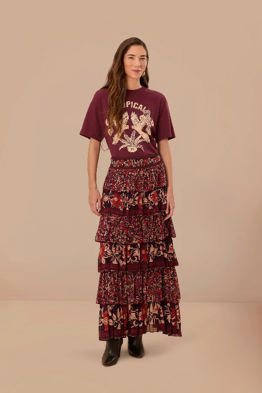 Printed women's T - shirt with a geometric - nautical patternBurgundy Tropical Organic Cotton Relaxed T-Shirt Printed women's T - shirt with a geometric - nautical patternBurgundy Tropical Organic Cotton Relaxed T-Shirt