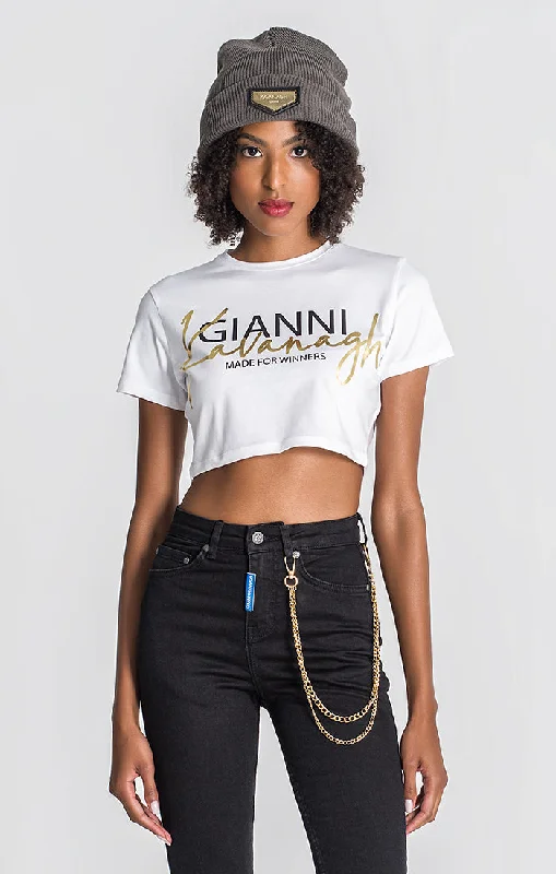 Women's T - shirt with a metallic - colored buttonWhite Blurred Lines Tee