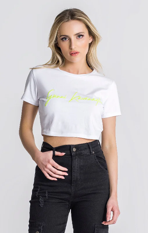 Fuzzy women's T - shirt with a hoodWhite Neon Yellow Reaction Signature Tee
