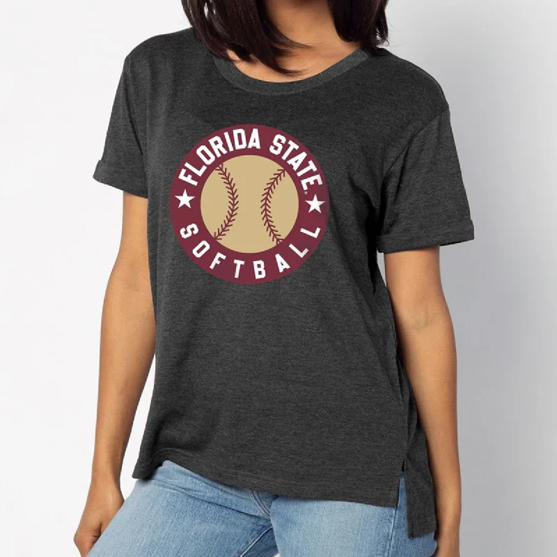 Fuzzy women's T - shirt with a fur - like textureUG Apparel Women's Florida State Softball Design Short Sleeve T-shirt - Black Fuzzy women's T - shirt with a fur - like textureUG Apparel Women's Florida State Softball Design Short Sleeve T-shirt - Black
