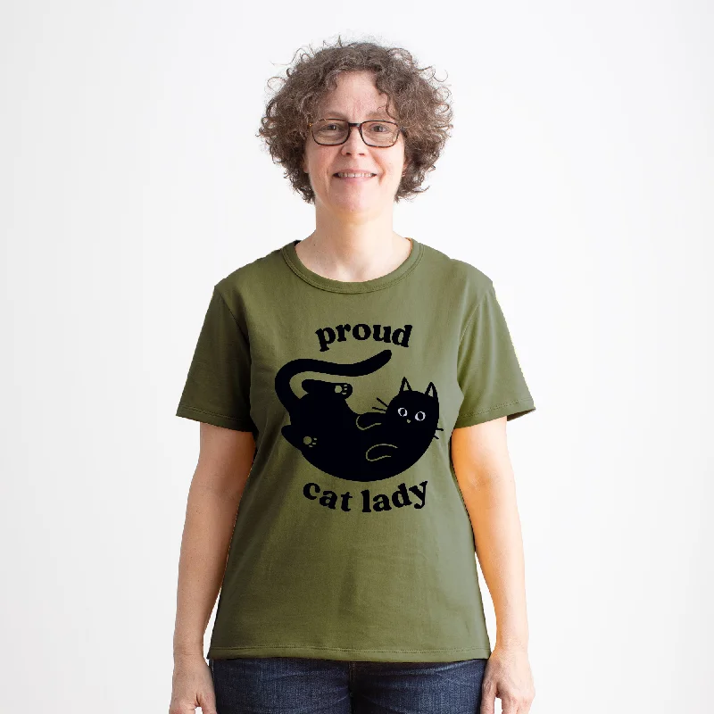 Long - sleeved women's T - shirt with a flutter - sleeve designWomen's Basic Tee - Proud Cat Lady Forest Green Long - sleeved women's T - shirt with a flutter - sleeve designWomen's Basic Tee - Proud Cat Lady Forest Green
