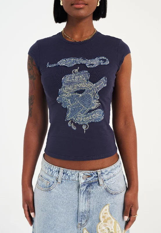Women's T - shirt with a ribbed cuffs and hemWomens Life Before Honor Cap Sleeve Tshirt Top - Navy Women's T - shirt with a ribbed cuffs and hemWomens Life Before Honor Cap Sleeve Tshirt Top - Navy