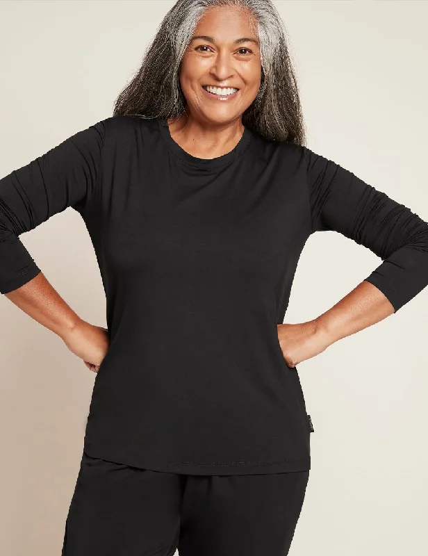 Open - front women's T - shirt for a versatile lookWomen's Long Sleeve Round Neck T-Shirt - Black Open - front women's T - shirt for a versatile lookWomen's Long Sleeve Round Neck T-Shirt - Black