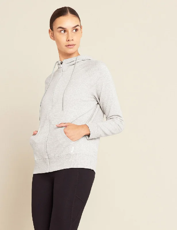 Mock - neck women's T - shirt with a drawstring hoodWomen's Weekend Zip-Up Hoodie - Grey Marl Mock - neck women's T - shirt with a drawstring hoodWomen's Weekend Zip-Up Hoodie - Grey Marl