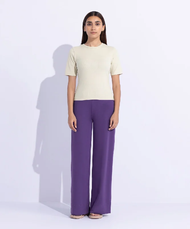 Women's lace - trimmed T - shirt for a delicate lookSlim Fit Ribbed Top